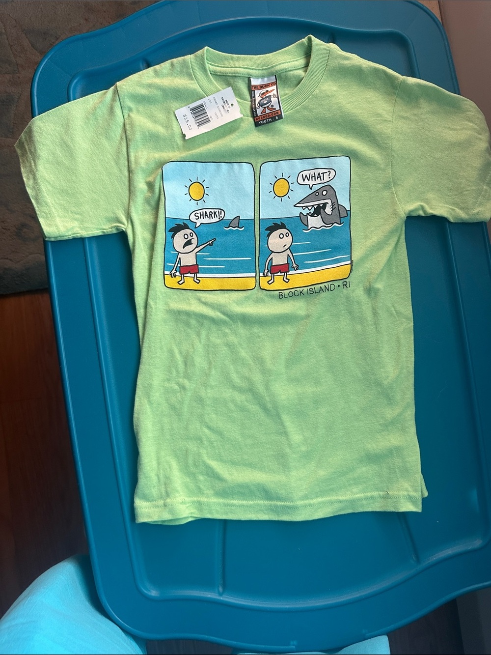 Block Island Shark Comic Tee for Kids by Block Island - Light Green